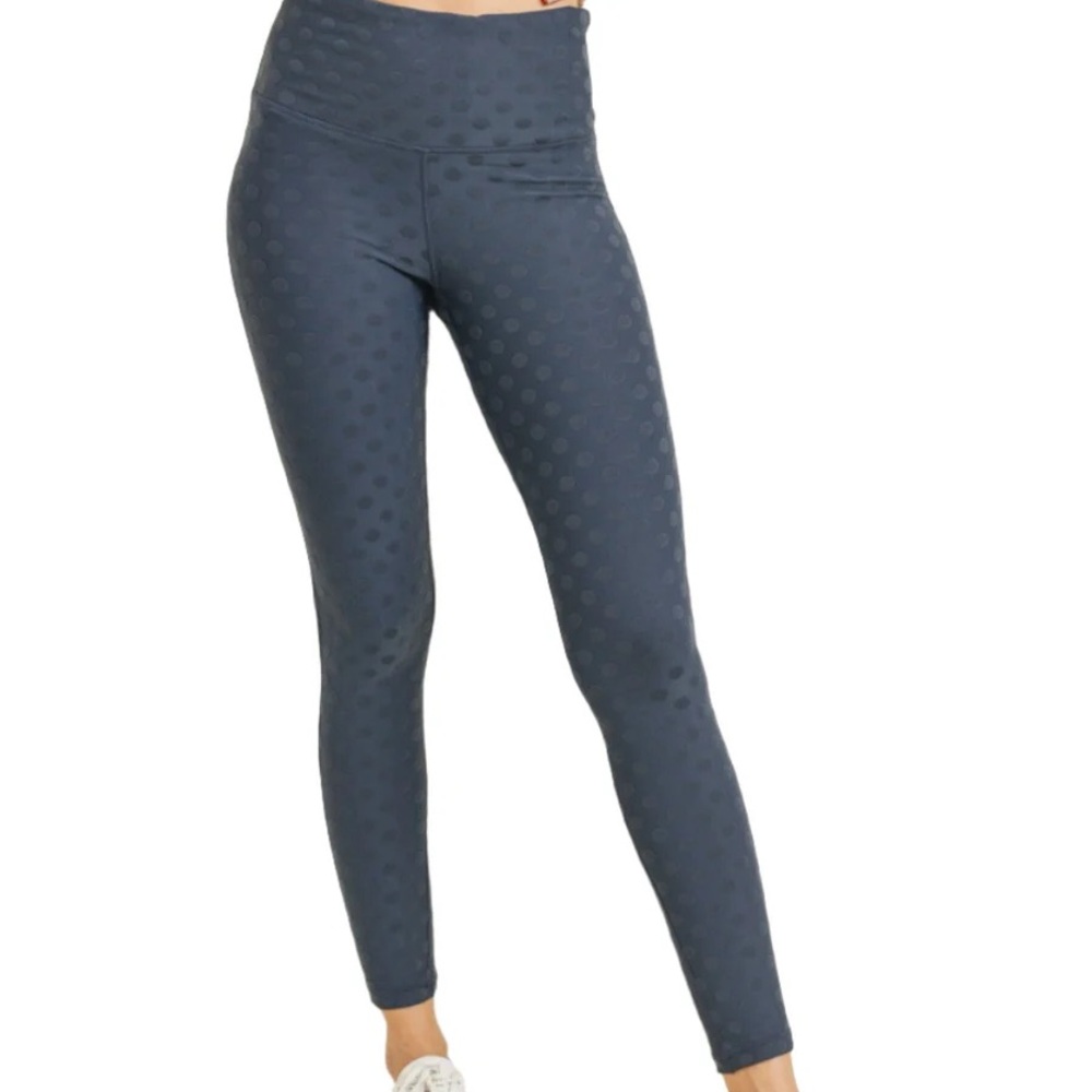 NWT Mono B Textured Polka Dot High Waist Leggings in Blue Grey